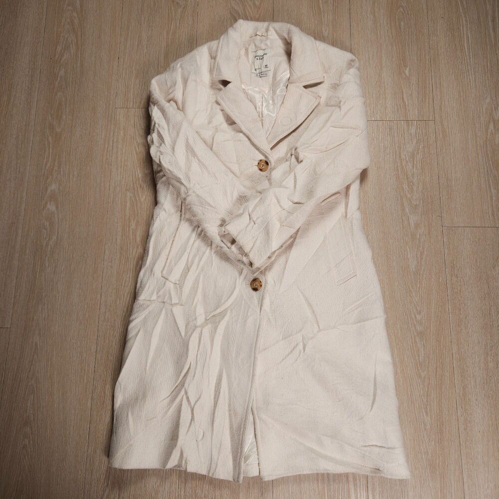 Abercrombie & Fitch Jacket Womens M Petite White A&F Dad Coat Long Wool Blend